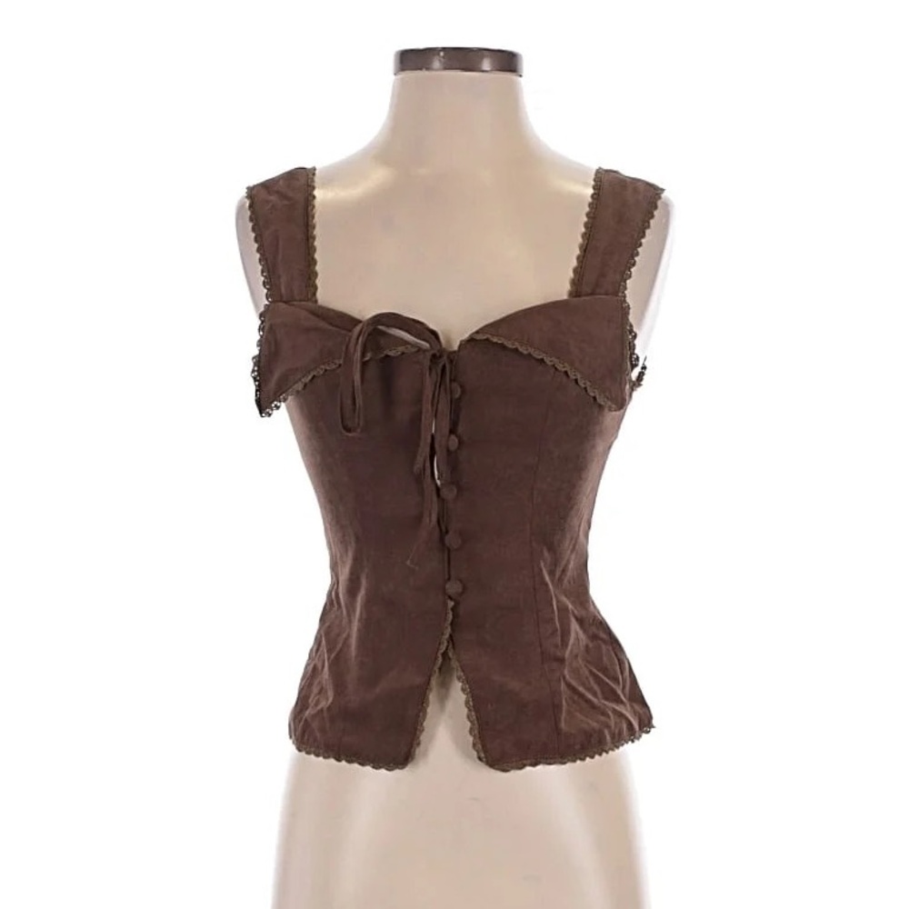 cider brown faux suede corset tank